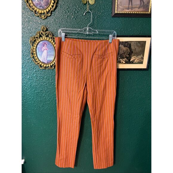 The Essential Slim by Anthropologie Pants Womens Size 8 Orange Striped Side Zip - Picture 1 of 4